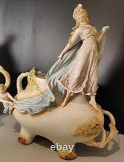 Magnifique Paire Vase Jardinières Biscuit Porcelaine 1900 Allemande Art Nouveau