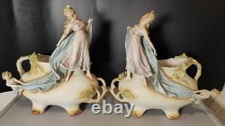 Magnifique Paire Vase Jardinières Biscuit Porcelaine 1900 Allemande Art Nouveau