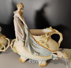 Magnifique Paire Vase Jardinières Biscuit Porcelaine 1900 Allemande Art Nouveau
