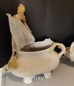 Magnifique Paire Vase Jardinières Biscuit Porcelaine 1900 Allemande Art Nouveau