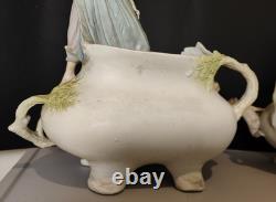 Magnifique Paire Vase Jardinières Biscuit Porcelaine 1900 Allemande Art Nouveau