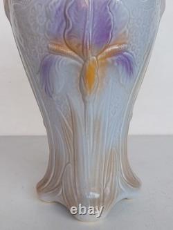 Magnifique Vase Aux Iris En Barbotine Salins Les Bains Art Nouveau