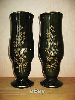 Magnifique paire de vases faïence émaillée Fives Lille Art Nouveau Majolica iris
