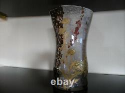 Magnifique vase cristal jaspé gravé Art Nouveau Ernest-Baptiste Léveillé