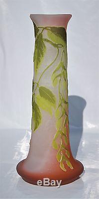 Majestueux Grand Vase Emile Gallé Pâte de Verre Gravé acide Art Nouveau H 35 cm