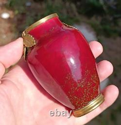 Mini Vase Ancien Sèvres Porcelaine Rouge Bronze Feuilles Art Nouveau miniature