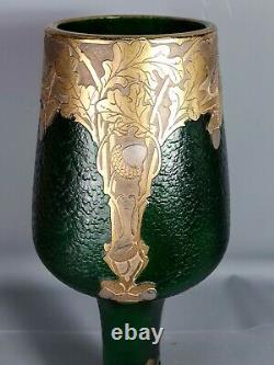 Montjoye Legras Très grand vase Art-nouveau décor glands, feuilles chêne 43 cm