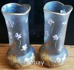 Montjoye Legras petits vases en verre émaillé Art Nouveau 1900