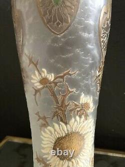 Montjoye Saint-denis -GD Vase Art Nouveau dégagé à l'acide et émaillé-daum-gallé