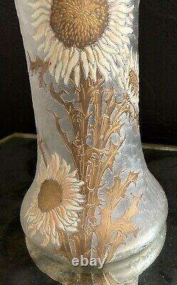 Montjoye Saint-denis -GD Vase Art Nouveau dégagé à l'acide et émaillé-daum-gallé