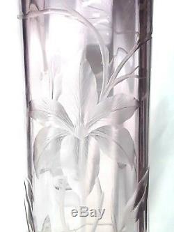 Moser Karlsbad / Glasfabrik Austria Grand Vase Cristal Taille Art Nouveau Fleurs