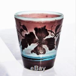 Muller Croismare Rare Vase Clématite Pâte de Verre Gravé Roue Poli ART NOUVEAU