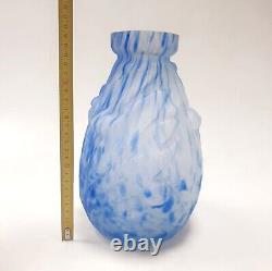 Muller Frères Vase Pâte de verre marmoréen Signé Acide Art Nouveau Bas Relief