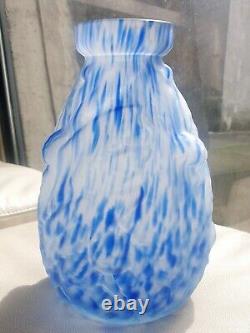 Muller Frères Vase Pâte de verre marmoréen Signé Acide Art Nouveau Bas Relief