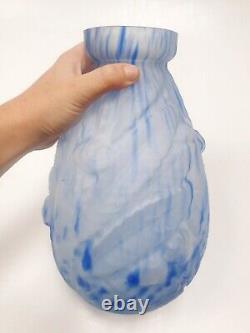 Muller Frères Vase Pâte de verre marmoréen Signé Acide Art Nouveau Bas Relief