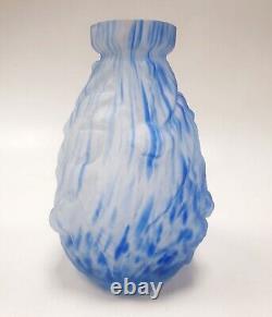 Muller Frères Vase Pâte de verre marmoréen Signé Acide Art Nouveau Bas Relief