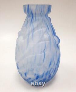 Muller Frères Vase Pâte de verre marmoréen Signé Acide Art Nouveau Bas Relief