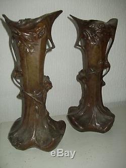 NEW ART vase/soliflore flowers thistles vases art nouveau chardon fleurs patine