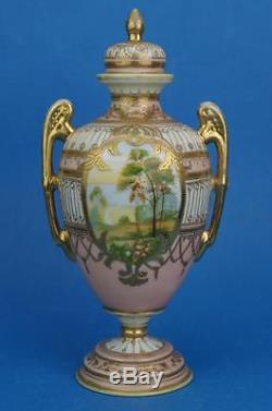 NORITAKE Antique ART NOUVEAU Jewelled Handpainted PINK Vase/Urn 9.75 c1908 vgc