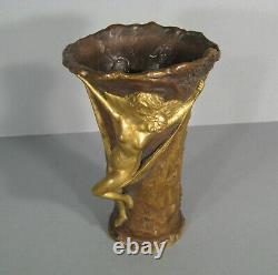 Nymphe Et Faune Ancien Vase Bronze Signé Louchet Dans Le Goût Charles Korschann