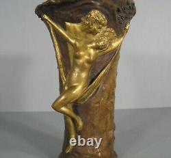 Nymphe Et Faune Ancien Vase Bronze Signé Louchet Dans Le Goût Charles Korschann