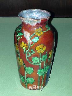 Paire De Vases Email Limoges Art Nouveau Signes H. Doublet