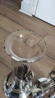 PAIRE DE VASES VERRE ET METAL ARGENTE ORIVIT JUGENSTIL ART NOUVEAU 1900 28 cm