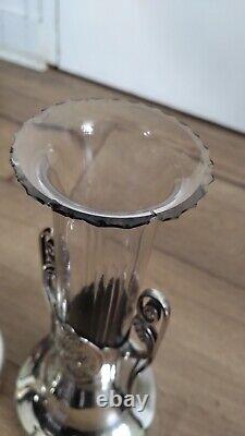 PAIRE DE VASES VERRE ET METAL ARGENTE ORIVIT JUGENSTIL ART NOUVEAU 1900 28 cm