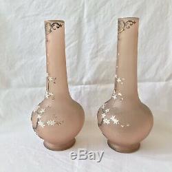PAIRE GRANDS VASES 1900 EN VERRE ÉMAILLÉ DÉCOR CERISIERS/ 2 Large 1900 vases