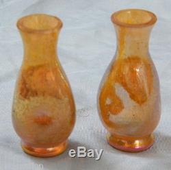 Paire Vases Miniature Pate De Verre Art Nouveau Irisé De Chez Loetz 1900