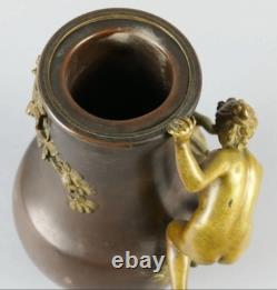 PREVOST D. (signé) Vase Art Nouveau En Bronze À Décor De Femme Et De Putto