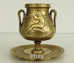 PYROGENE Vase Amphore Bronze Doré Satyres Guirlandes de Laurier Art Nouveau 1900
