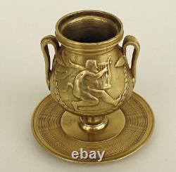 PYROGENE Vase Amphore Bronze Doré Satyres Guirlandes de Laurier Art Nouveau 1900