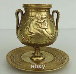 PYROGENE Vase Amphore Bronze Doré Satyres Guirlandes de Laurier Art Nouveau 1900