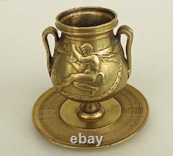 PYROGENE Vase Amphore Bronze Doré Satyres Guirlandes de Laurier Art Nouveau 1900