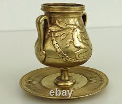 PYROGENE Vase Amphore Bronze Doré Satyres Guirlandes de Laurier Art Nouveau 1900