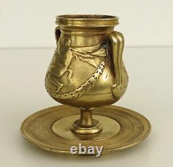 PYROGENE Vase Amphore Bronze Doré Satyres Guirlandes de Laurier Art Nouveau 1900