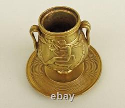 PYROGENE Vase Amphore Bronze Doré Satyres Guirlandes de Laurier Art Nouveau 1900