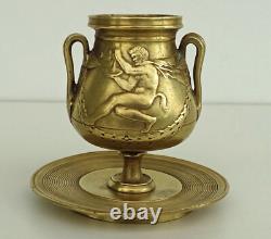 PYROGENE Vase Amphore Bronze Doré Satyres Guirlandes de Laurier Art Nouveau 1900