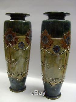 Pair of Quality ROYAL DOULTON Art Nouveau Lambeth Large Vases (36cm high) (6621)
