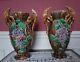 Paire Anciens Grands Vases en Faïence Barbotine SARREGUEMINE Art Nouveau