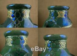 Paire D'importants Vases Art Nouveau Ceramique Irisée Emaillée Signé Montieres