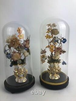 Paire De Globes De Mariée Napoléon III D Époque Avec Fleurs En Tissus Dorigine