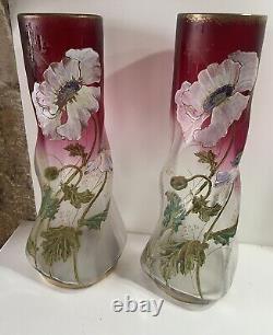 Paire De Grand Vase Émaillé Theodore Legras Torsadé Modèle Musset Art Nouveau