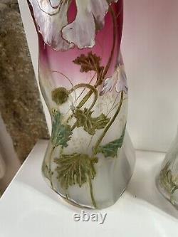 Paire De Grand Vase Émaillé Theodore Legras Torsadé Modèle Musset Art Nouveau