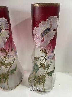 Paire De Grand Vase Émaillé Theodore Legras Torsadé Modèle Musset Art Nouveau