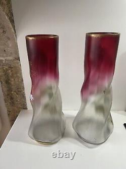Paire De Grand Vase Émaillé Theodore Legras Torsadé Modèle Musset Art Nouveau