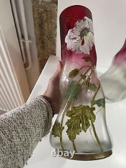 Paire De Grand Vase Émaillé Theodore Legras Torsadé Modèle Musset Art Nouveau