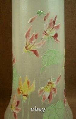 Paire De Grands Vases En Verre Emaille Art Nouveau Decor Floral Legras