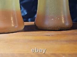 Paire De Grands Vases En Verre Emaille Art Nouveau Decor Paysages Legras